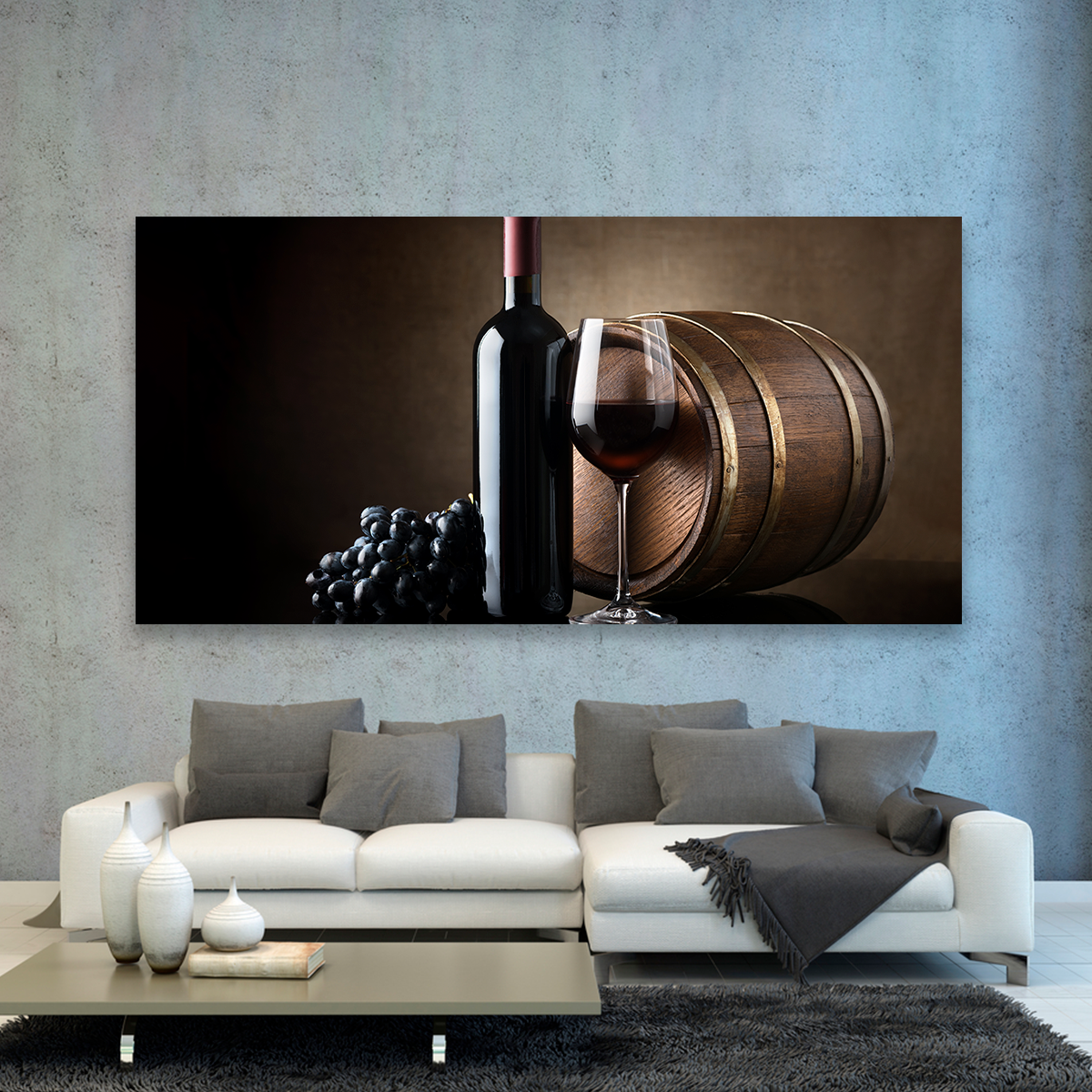 Vino Tinto Uvas Y Barril De Madera