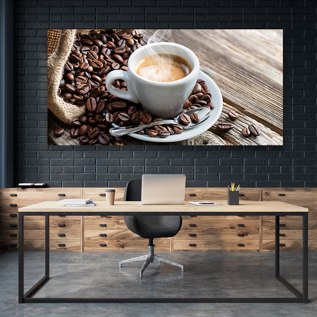 Café Caliente Sobre Costal Y Mesa