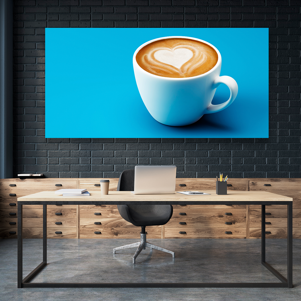 Café Con Corazon Sobre Fondo Azul