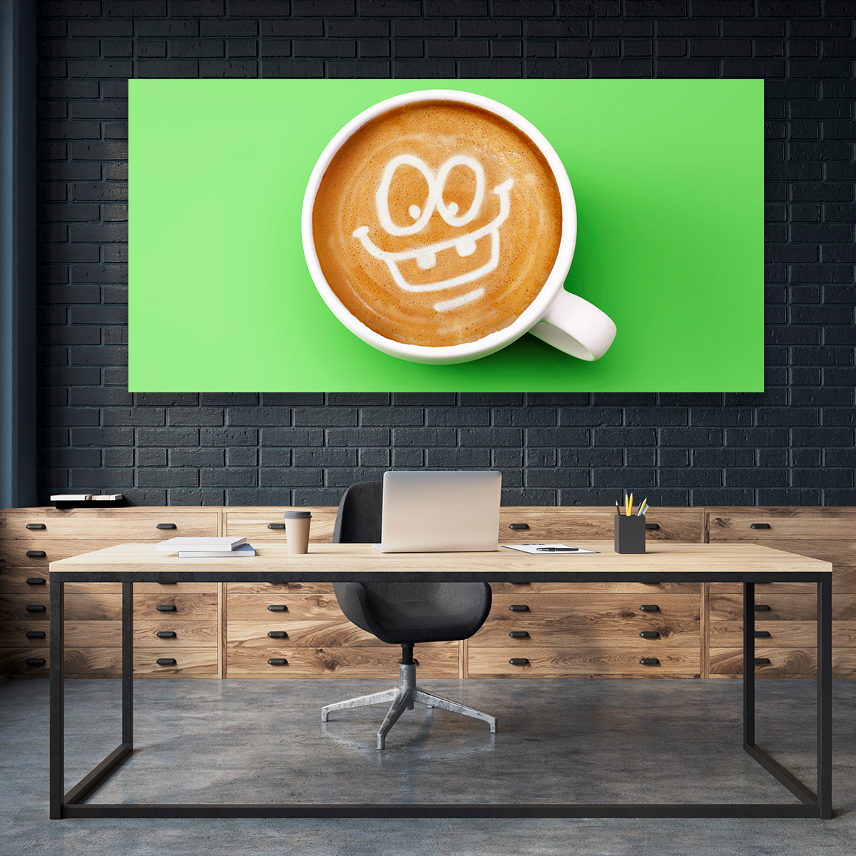 Café Feliz En Fondo Verde