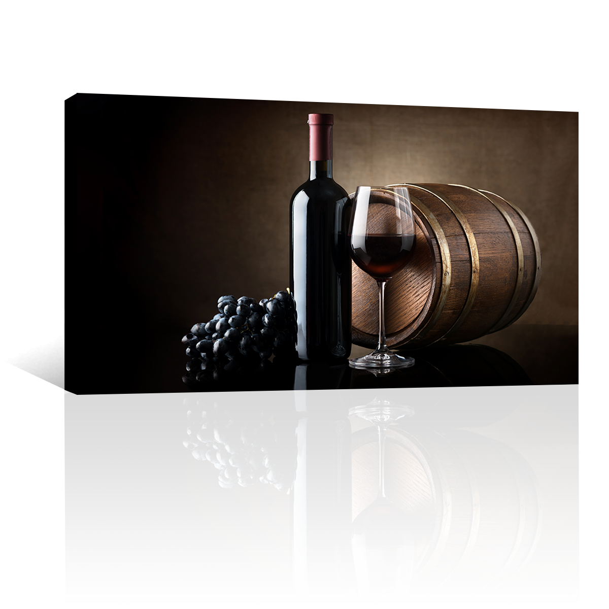 Vino Tinto Uvas Y Barril De Madera