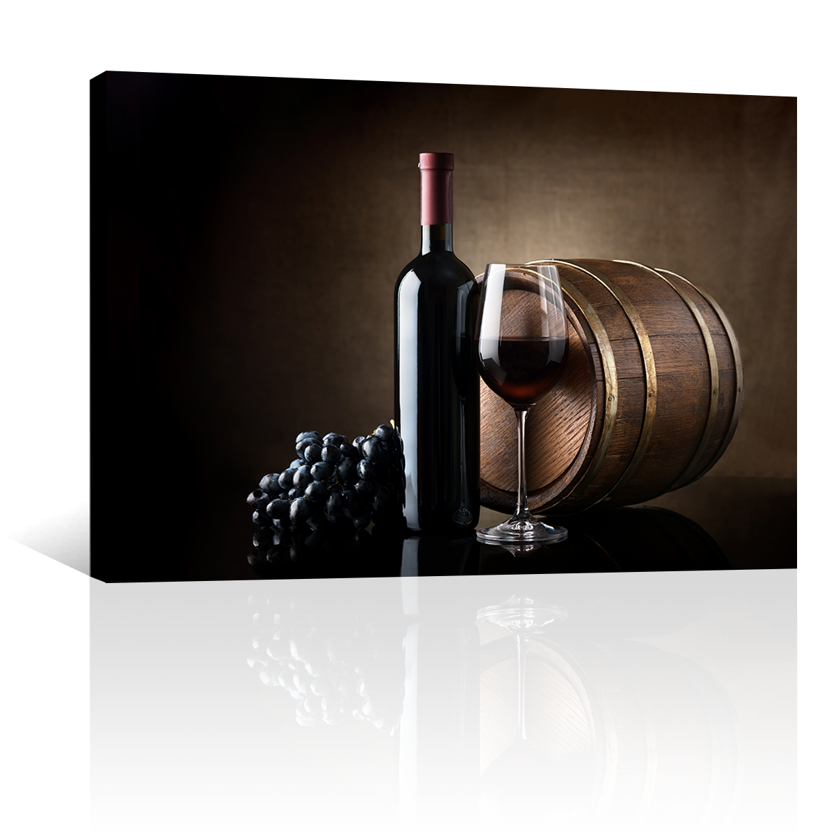 Vino Tinto Uvas Y Barril De Madera