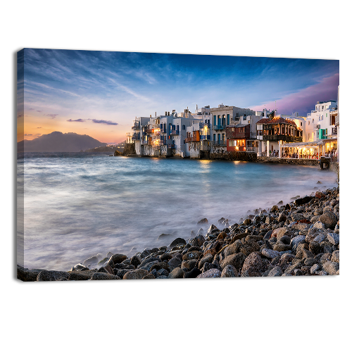 Little Venice after sunset in Mykonos