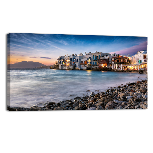 Little Venice after sunset in Mykonos