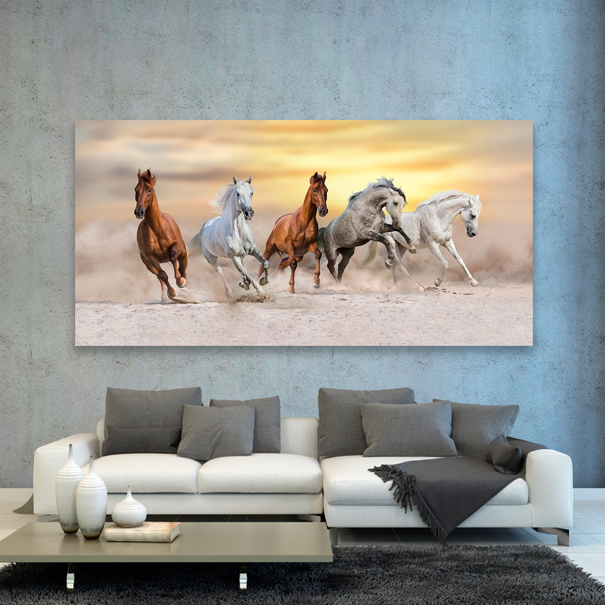 Caballos Bajo Al Atardecer
