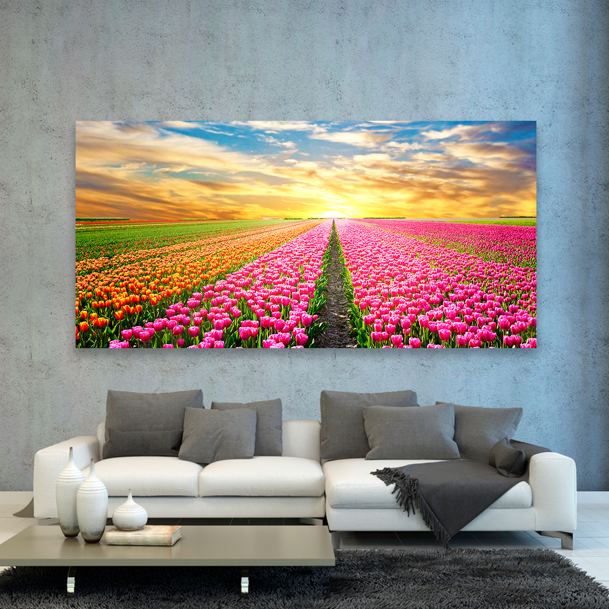 Campo De Tulipanes Rosados