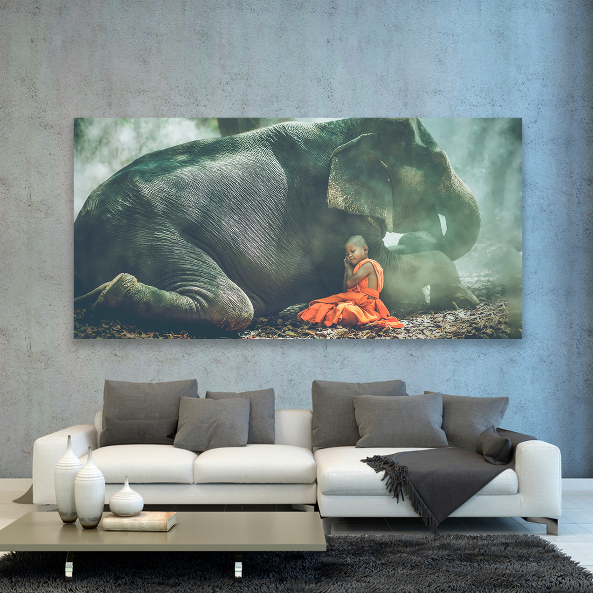 Niño Y Elefante Acostados