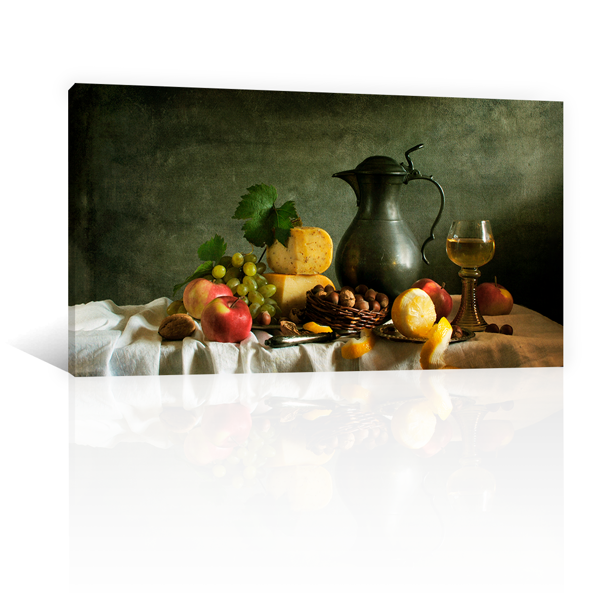 Quesos Frutos Y Copa Vino