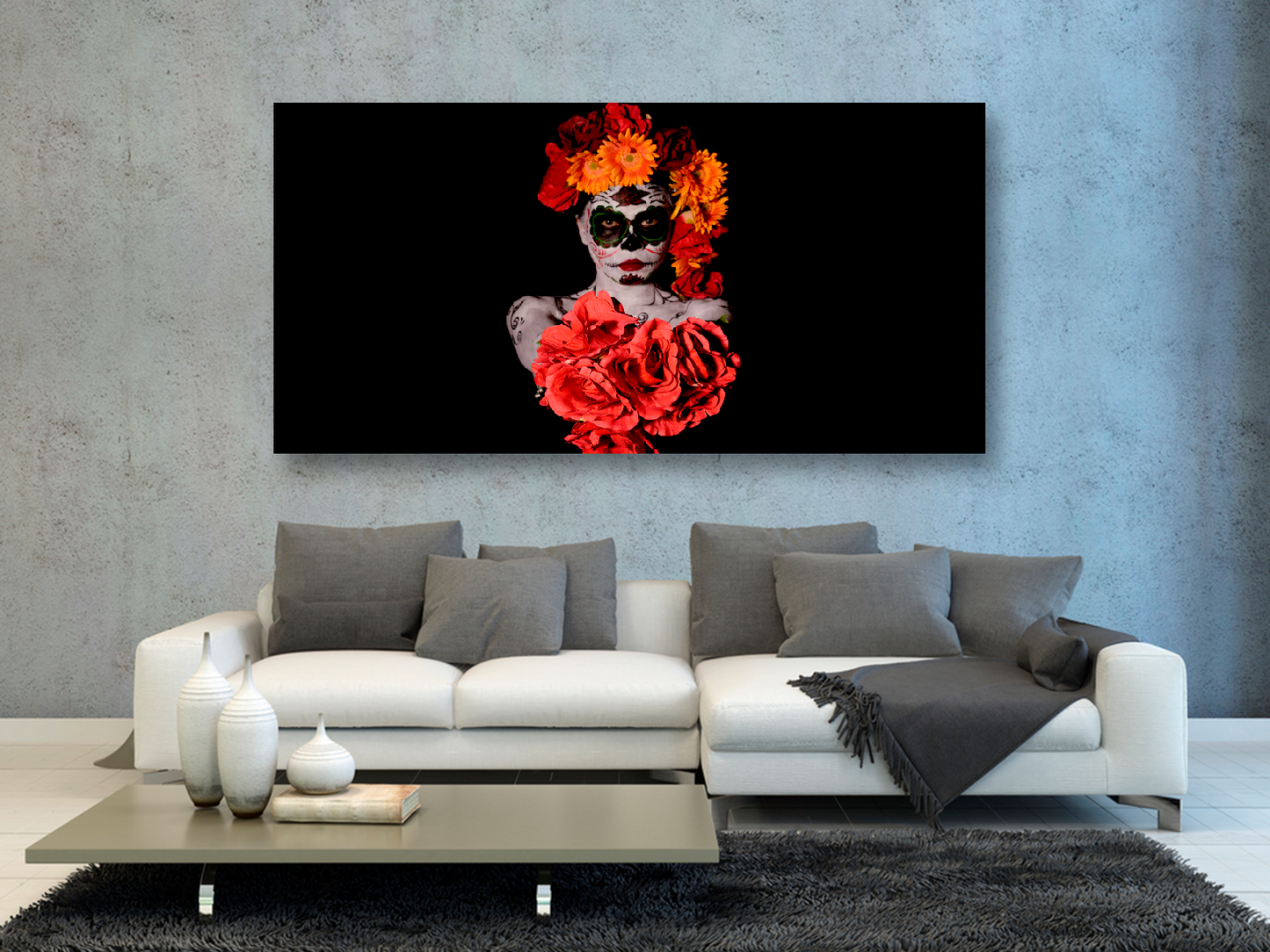 Catrina con flores rojas
