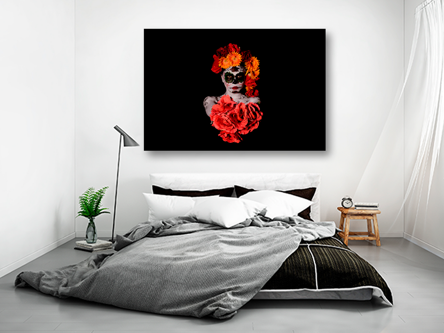 Catrina con flores rojas