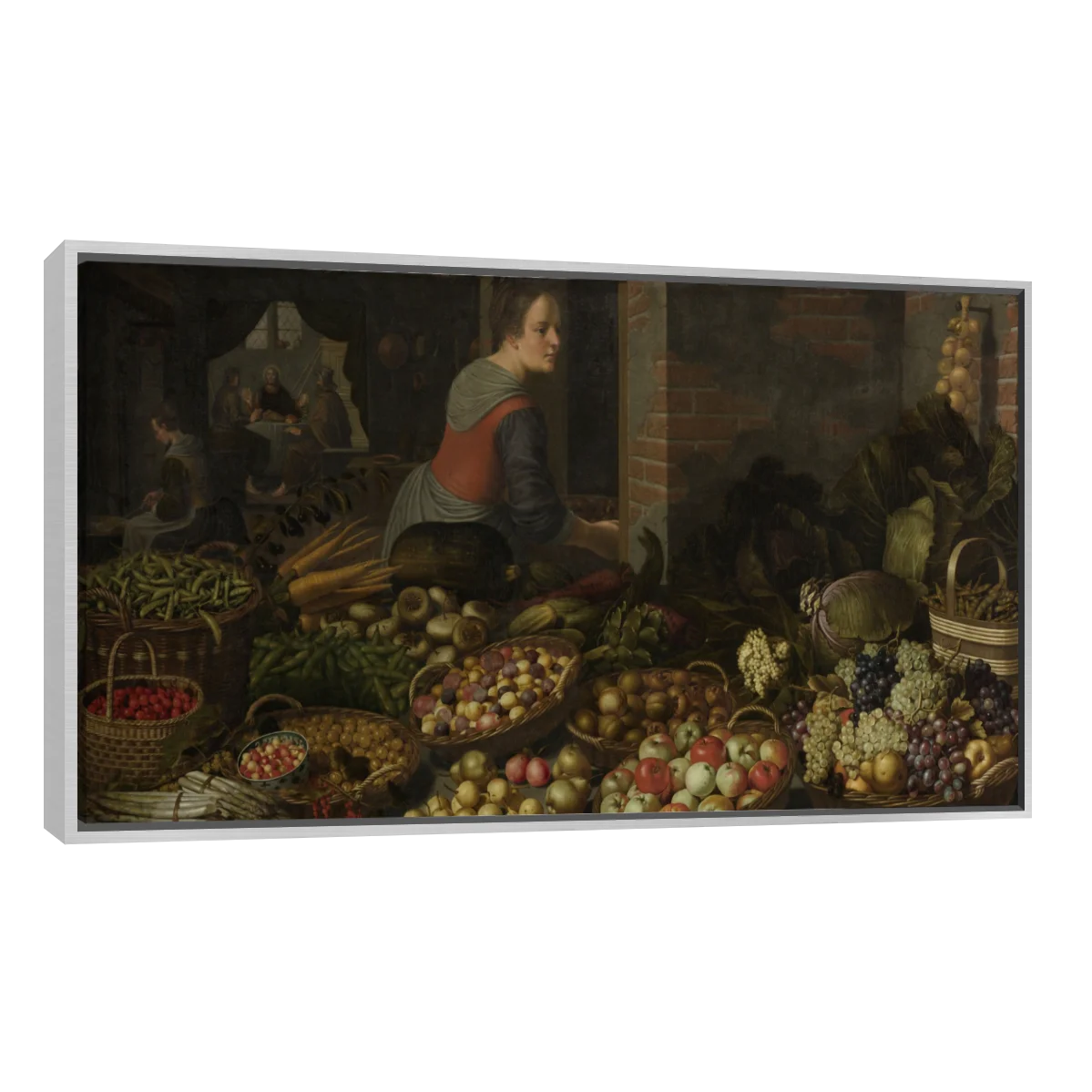 Bodegon Con Frutas Y Verduras Con Cristo
