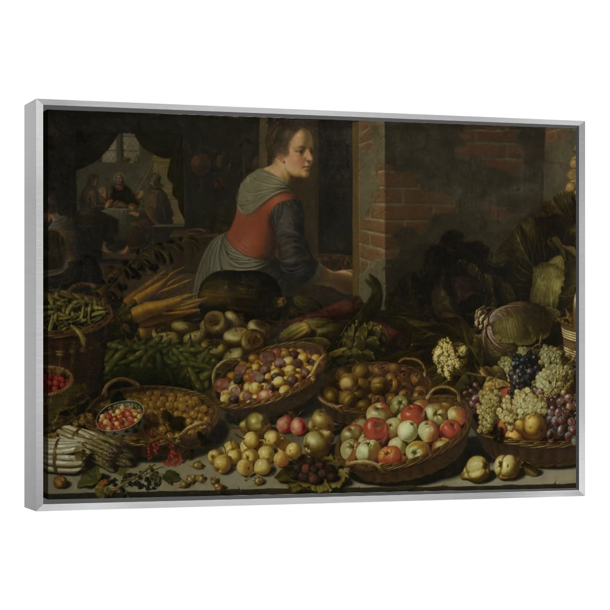 Bodegon Con Frutas Y Verduras Con Cristo