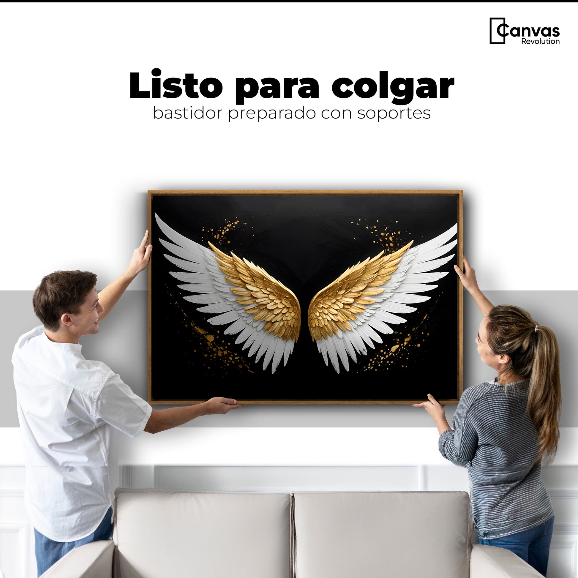 Cuadros Decorativos Canvas Revolution | Alas Oro Negro | Colgar