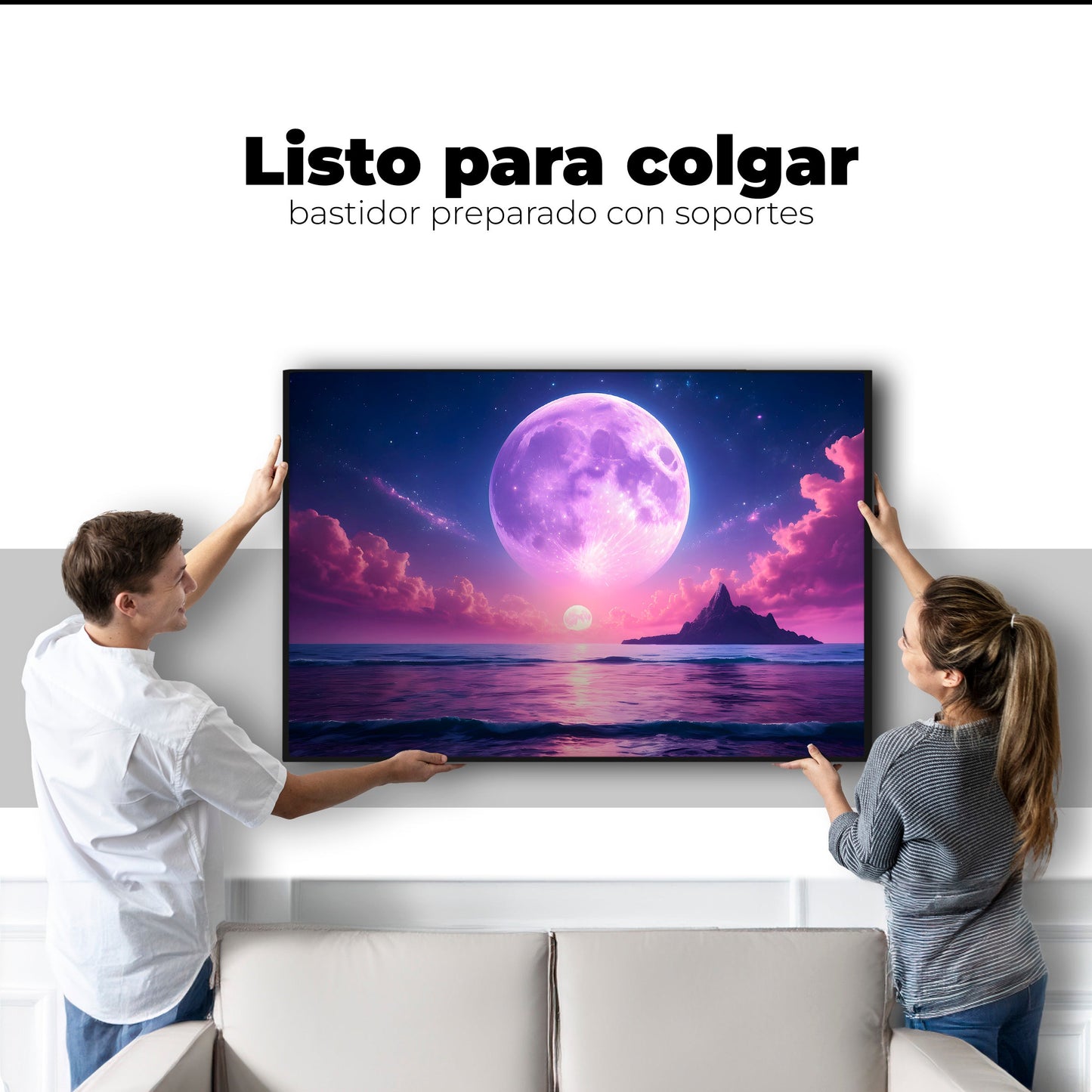 Cuadros Decorativos Canvas Revolution | Cielo Con Luna Rosa | Colgar