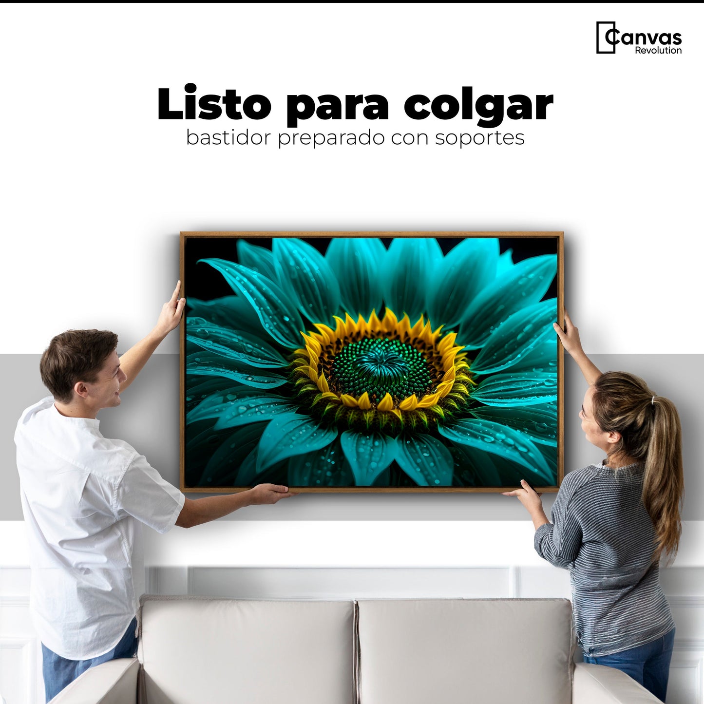 Cuadros Decorativos Canvas Revolution | Girasol Acuamarina | Colgar