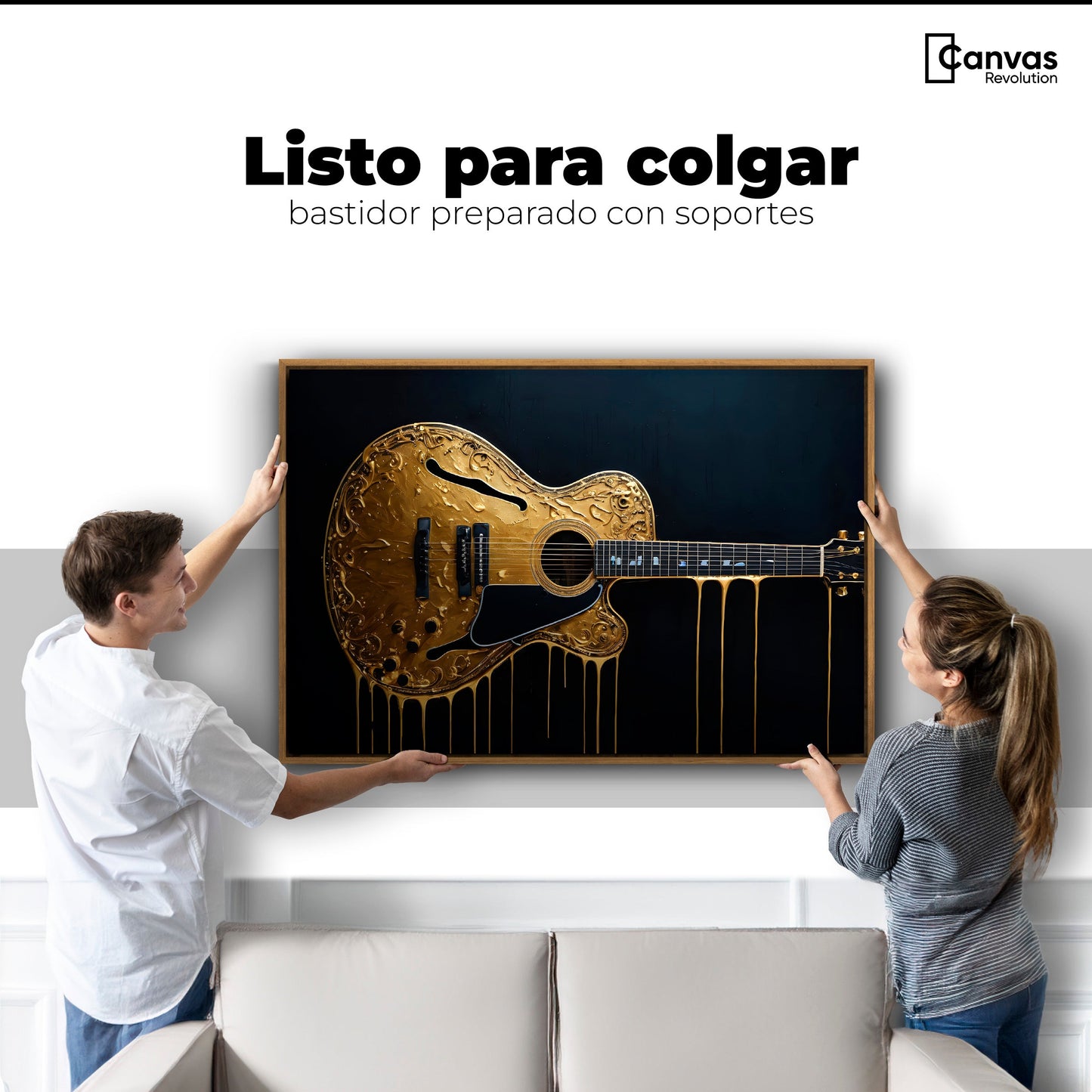 Cuadros Decorativos Canvas Revolution | Guitarra Dorada | Colgar