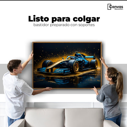 Cuadros Decorativos Canvas Revolution | Velocidad Azul Oro | Colgar