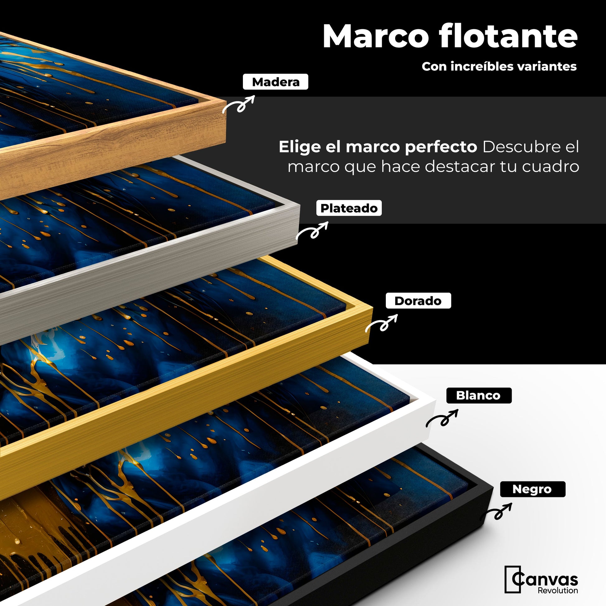 Cuadros Decorativos Canvas Revolution | Elegancia Azul Oro | ColoresMarco