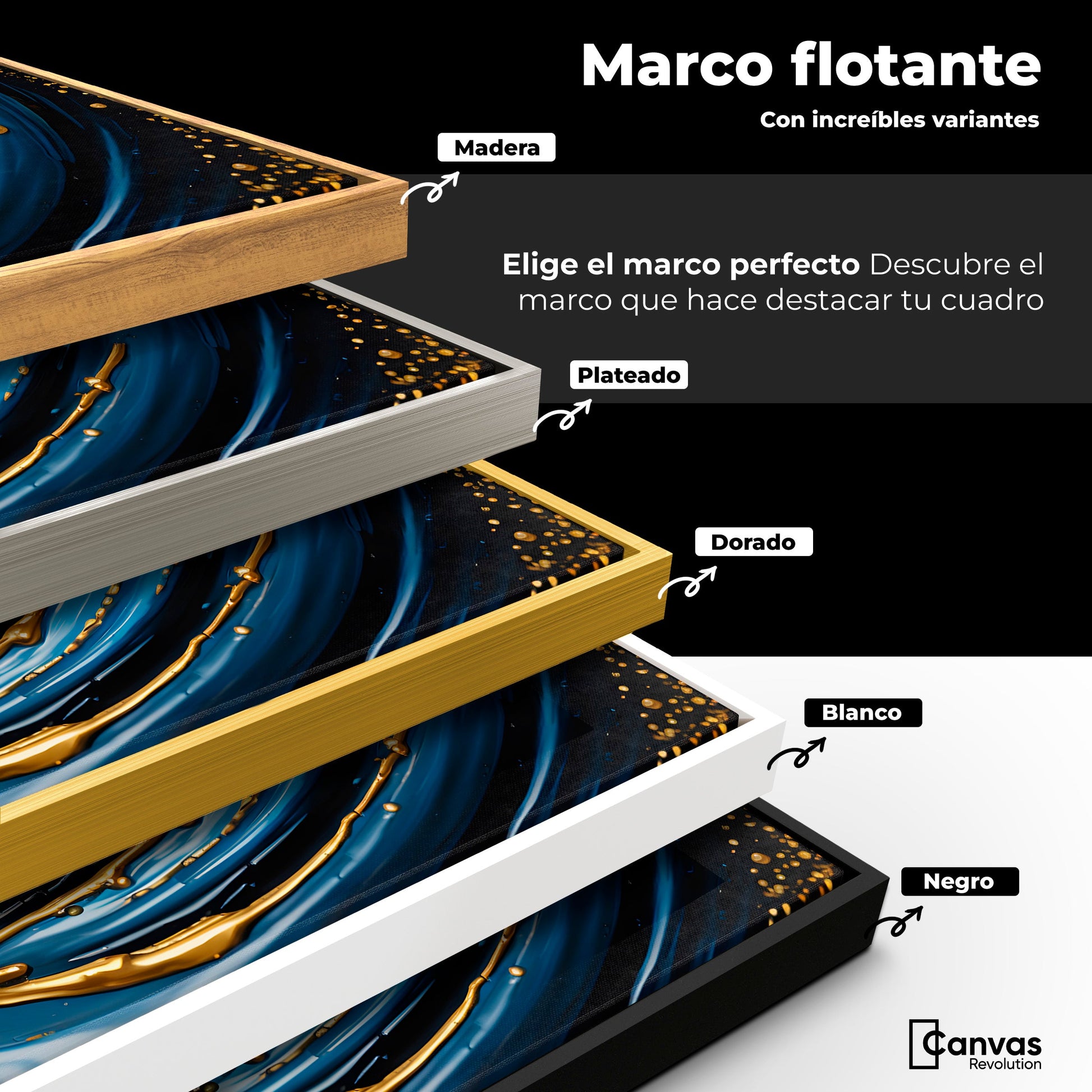 Cuadros Decorativos Canvas Revolution | Elegancia Oro Azul | ColoresMarco