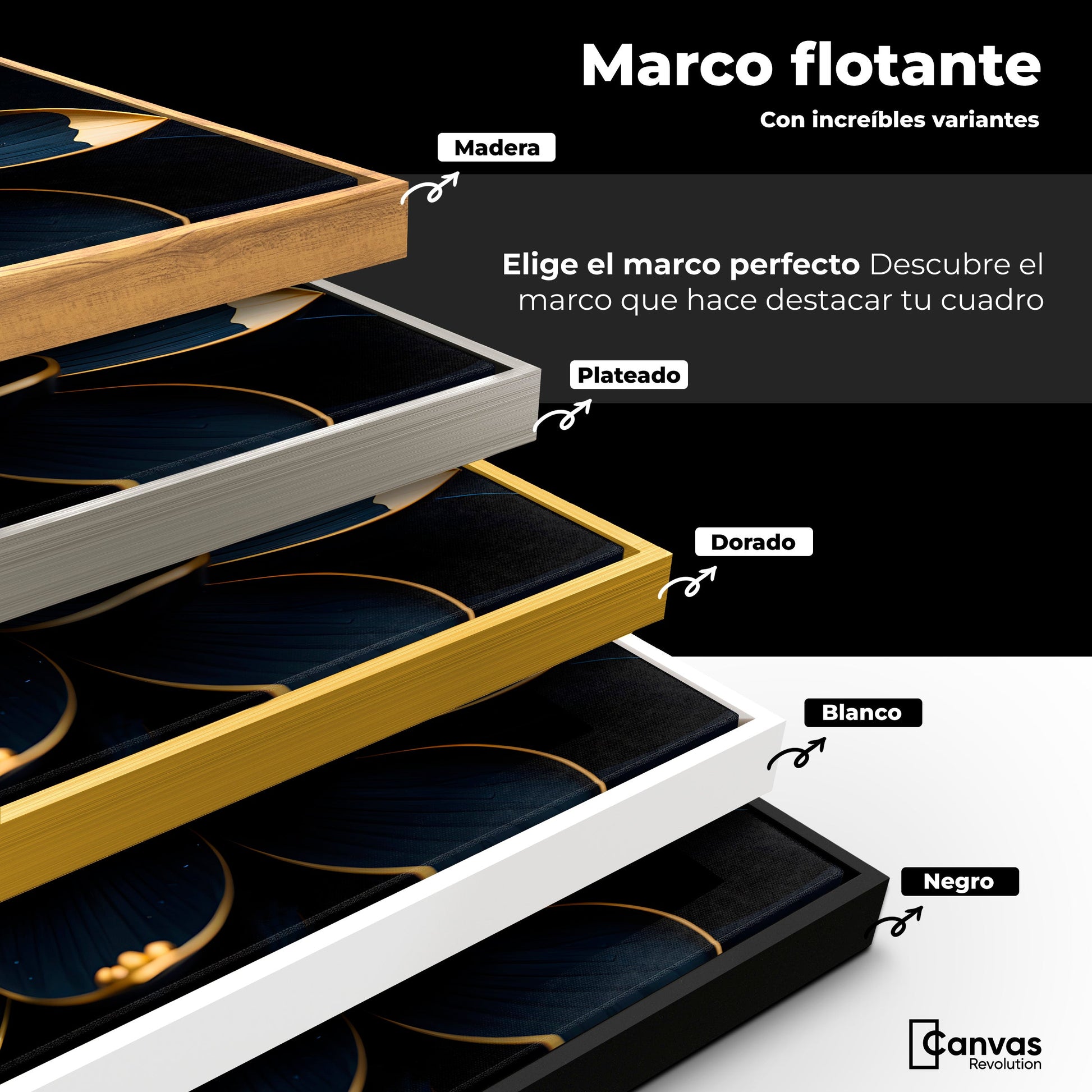 Cuadros Decorativos Canvas Revolution | Loto Negro Oro | ColoresMarco