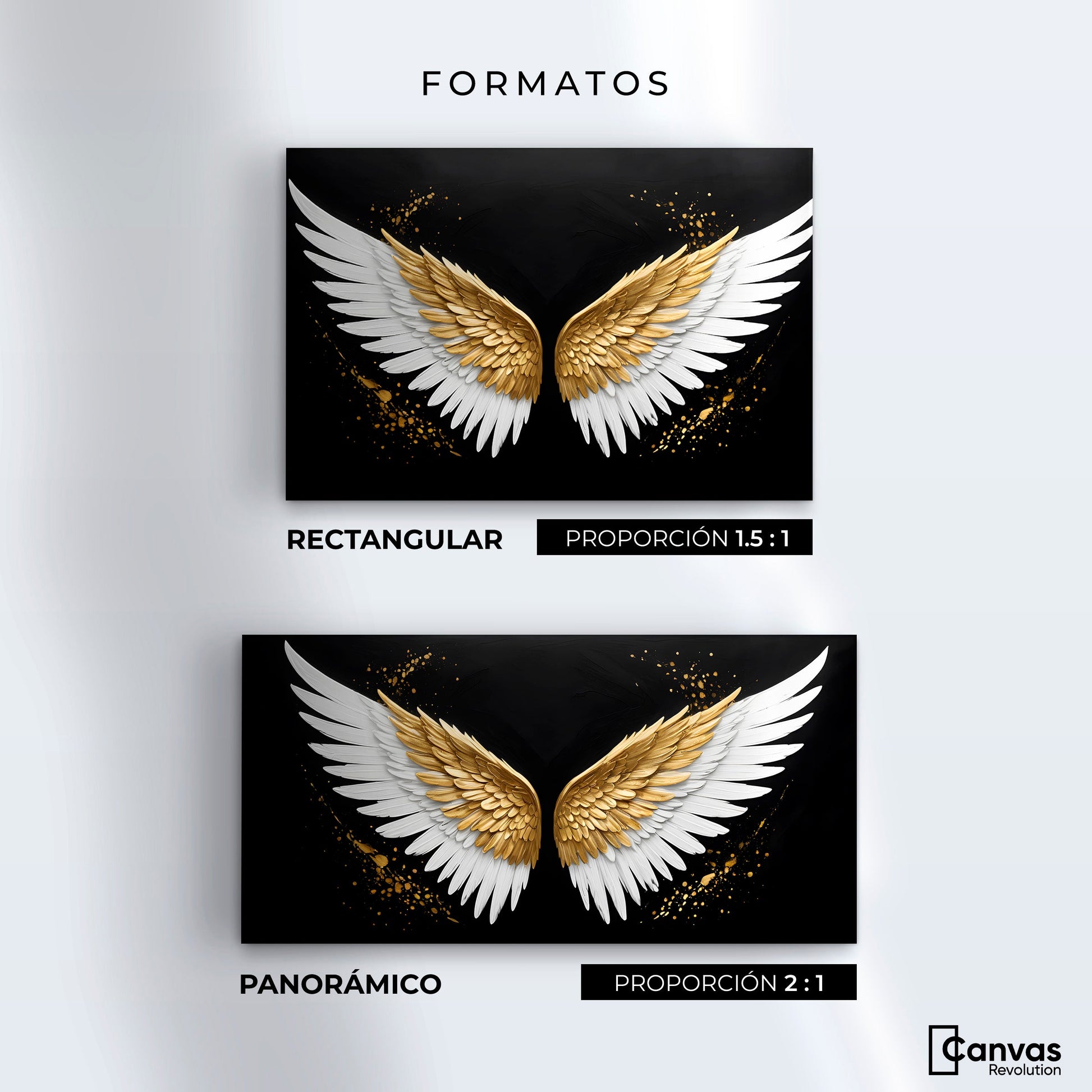 Cuadros Decorativos Canvas Revolution | Alas Oro Negro | Formatos