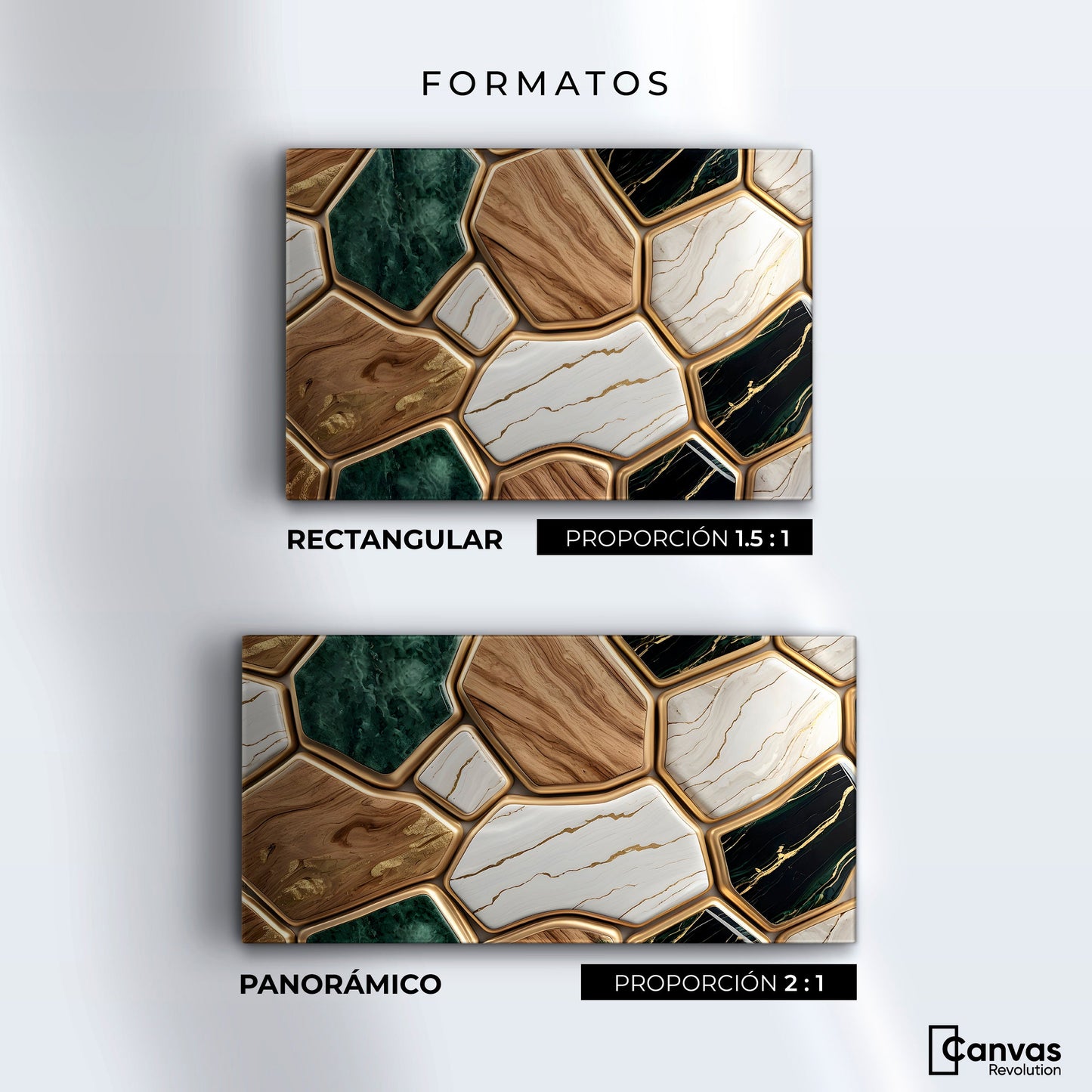 Cuadros Decorativos Canvas Revolution | Eco Hexagonal Aureo | Formatos