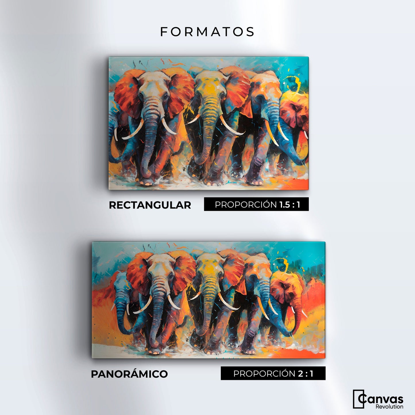 Cuadros Decorativos Canvas Revolution | Elefantes Corriendo | Formatos