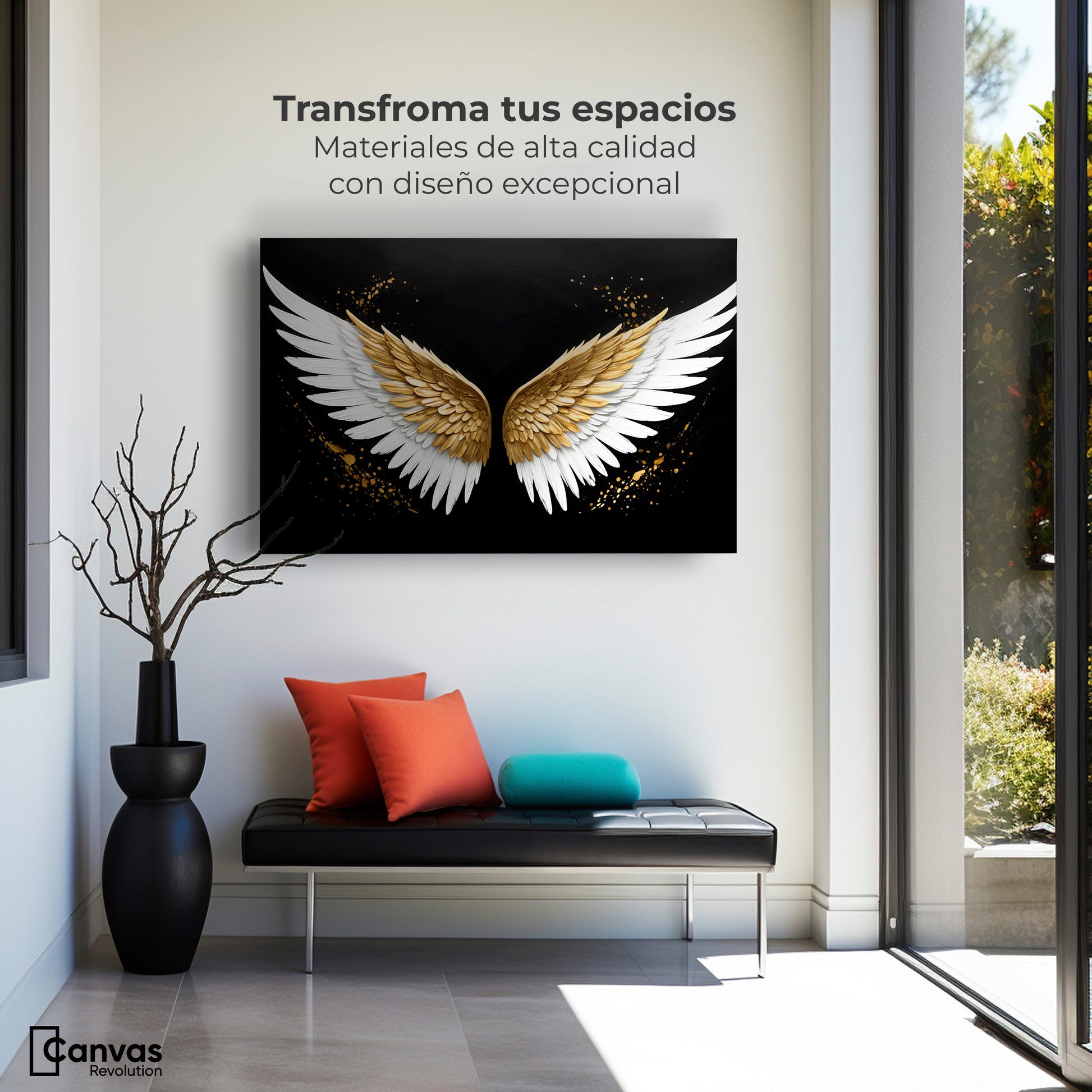 Cuadros Decorativos Canvas Revolution | Alas Oro Negro | Montaje1