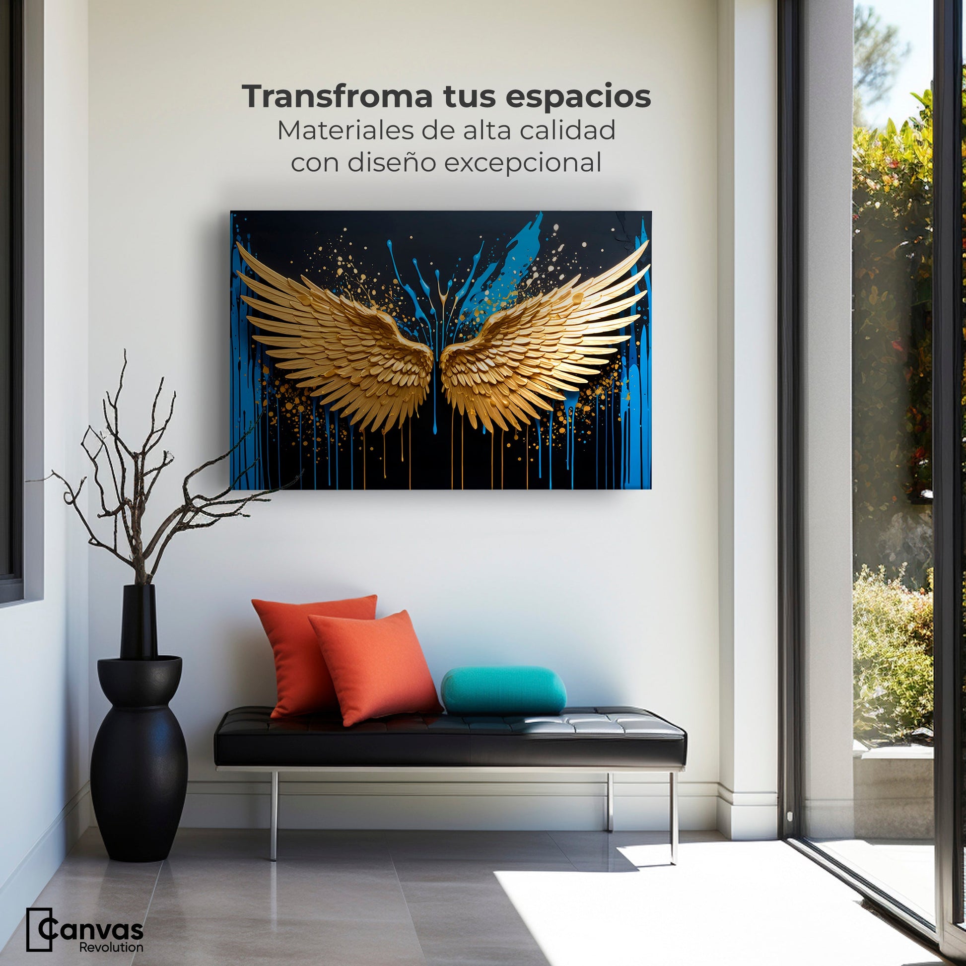 Cuadros Decorativos Canvas Revolution | Alas Oro Splash | Montaje1