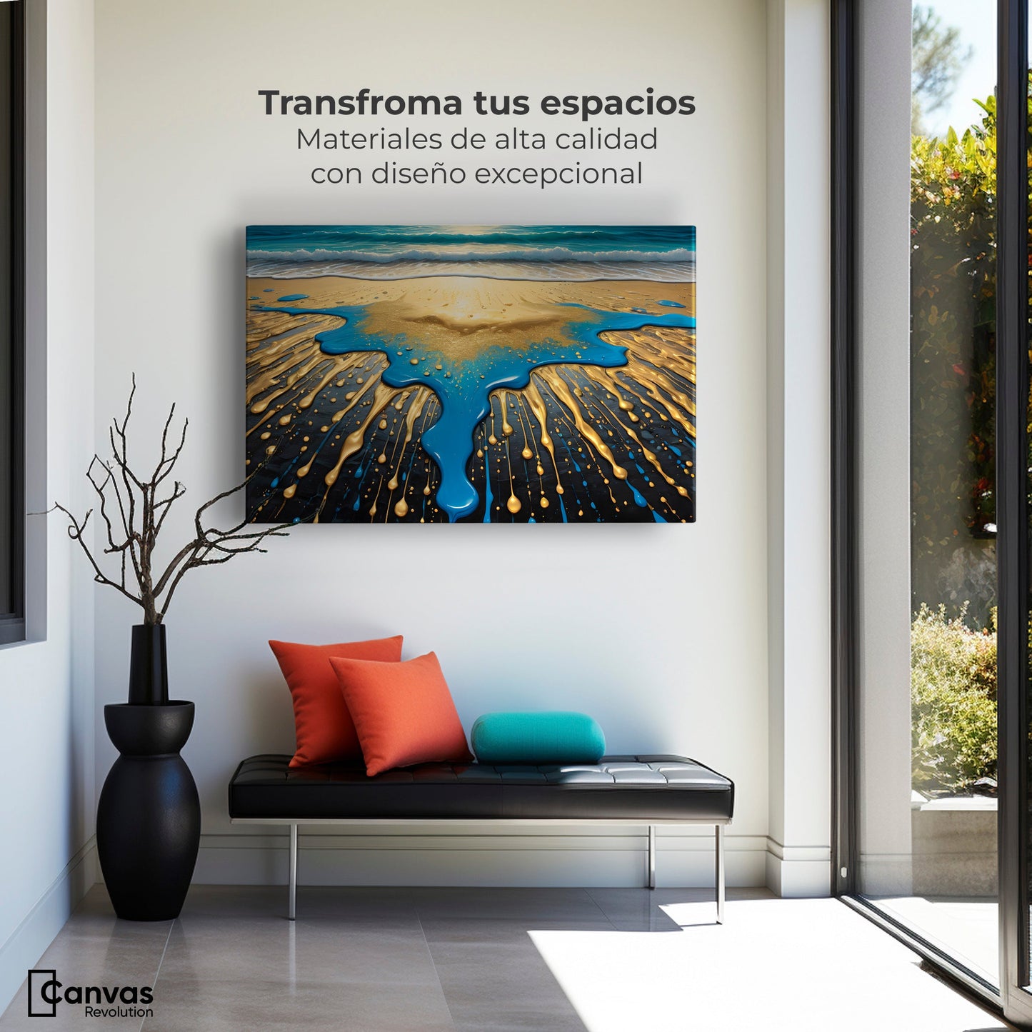 Cuadros Decorativos Canvas Revolution | Atardecer Dorado | Montaje1