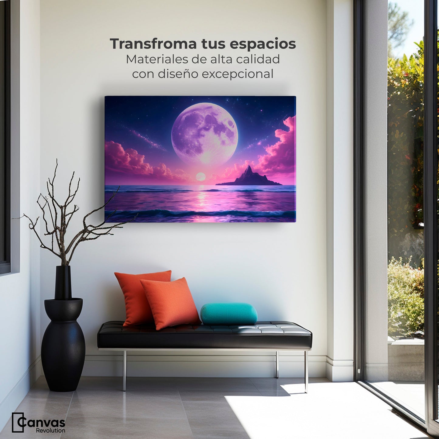 Cuadros Decorativos Canvas Revolution | Cielo Con Luna Rosa | Montaje1