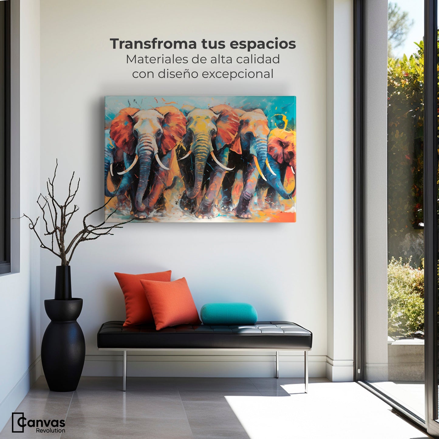 Cuadros Decorativos Canvas Revolution | Elefantes Corriendo | Montaje1