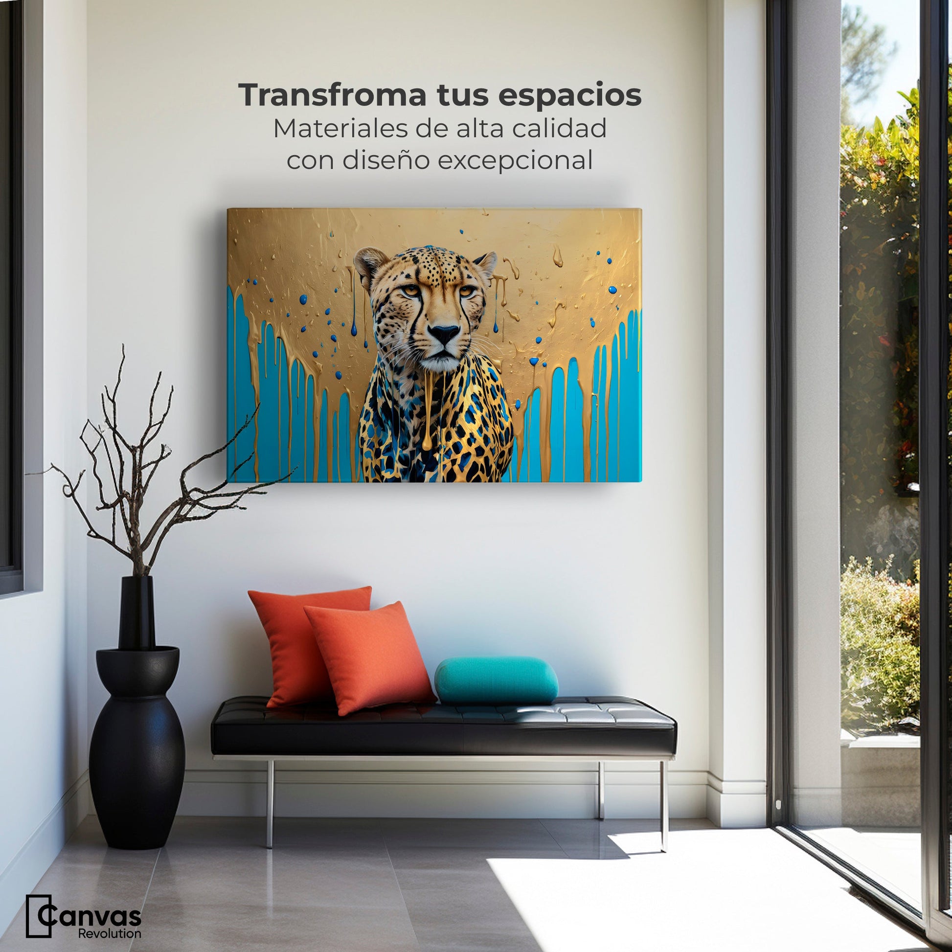 Cuadros Decorativos Canvas Revolution | Fuerza Felina Oro | Montaje1