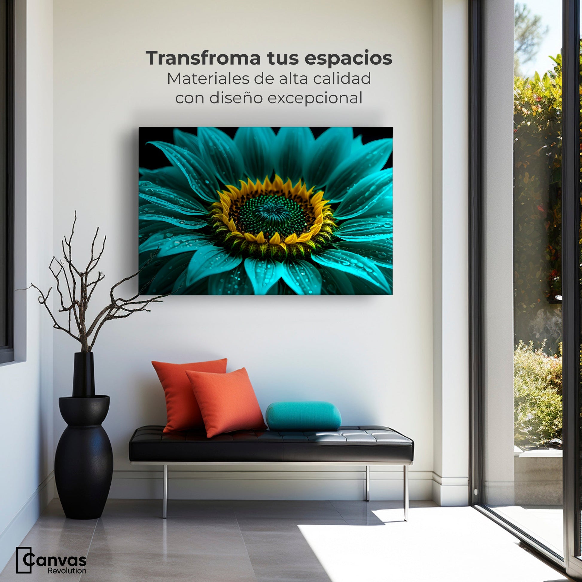 Cuadros Decorativos Canvas Revolution | Girasol Acuamarina | Montaje1