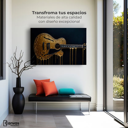 Cuadros Decorativos Canvas Revolution | Guitarra Dorada | Montaje1