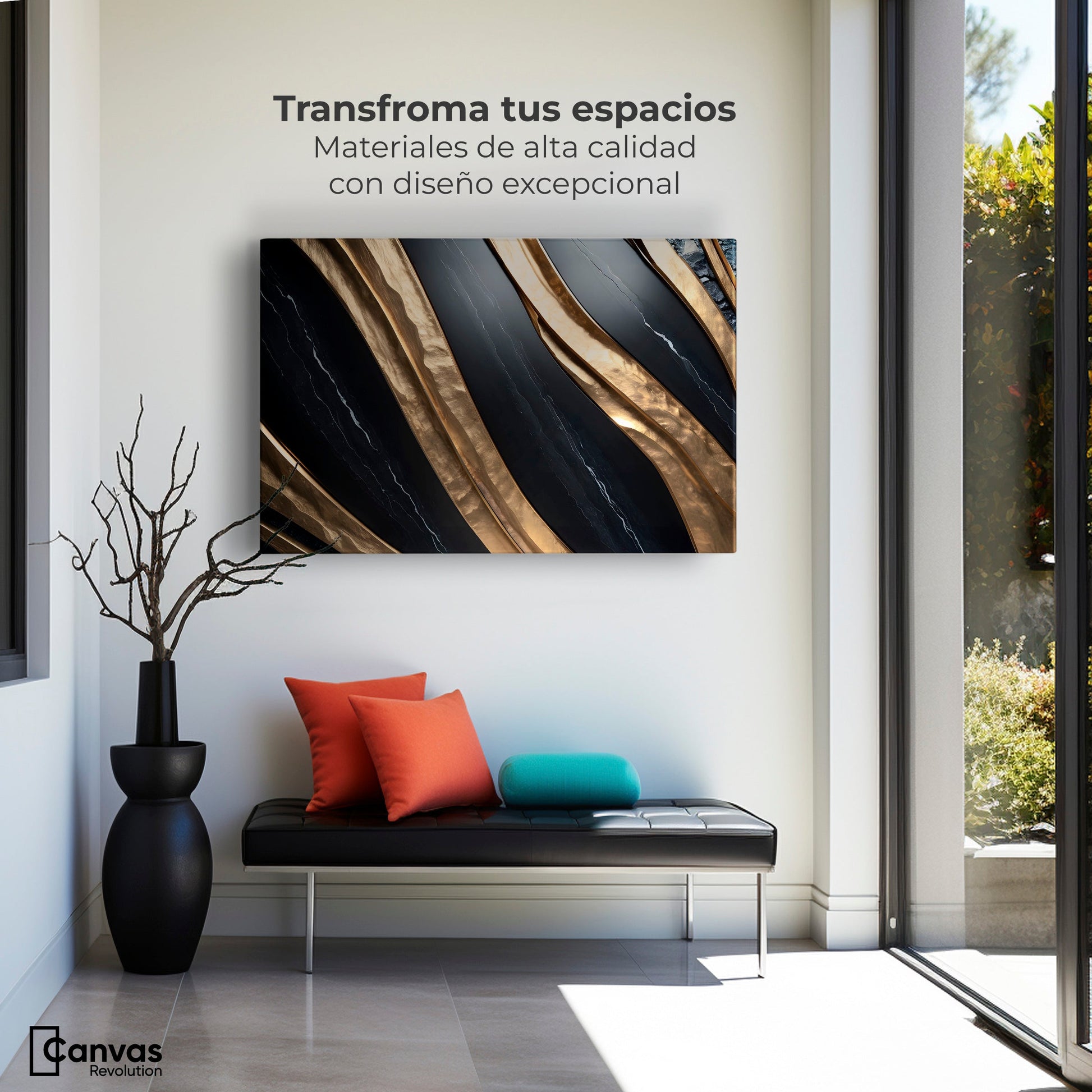 Cuadros Decorativos Canvas Revolution | Obsidiana Dorada | Montaje1