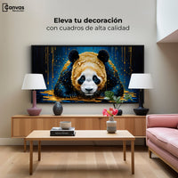 Cuadros Decorativos Canvas Revolution | Abrazo Panda Dorado | Montaje2