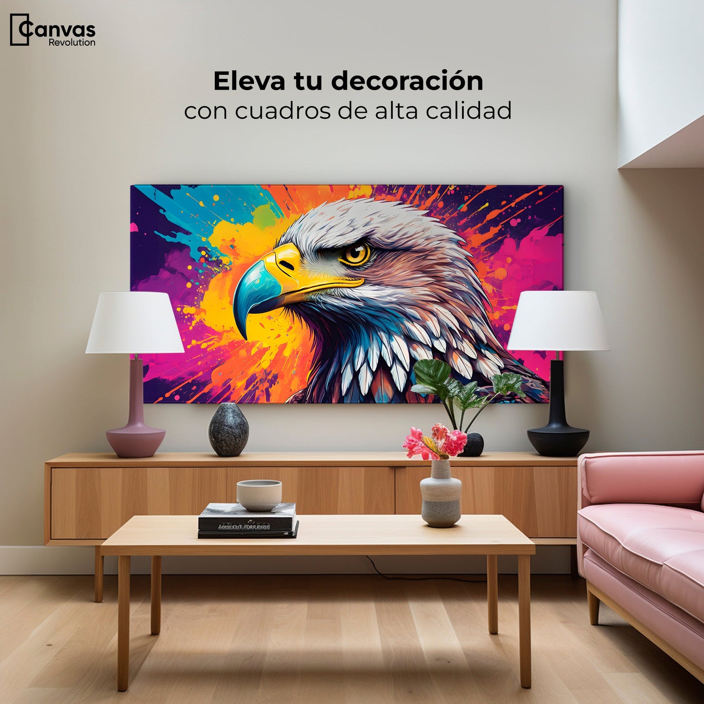 Cuadros Decorativos Canvas Revolution | Aguila Arcoiris | Montaje2