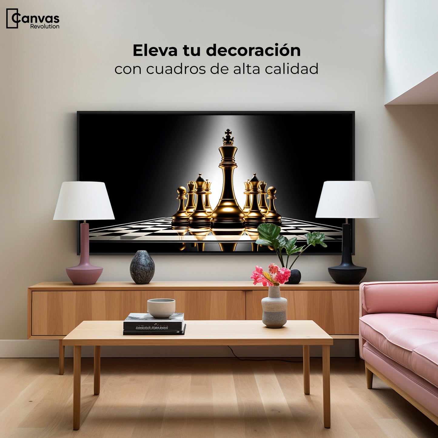 Cuadros Decorativos Canvas Revolution | Ajedrez De Oro | Montaje2