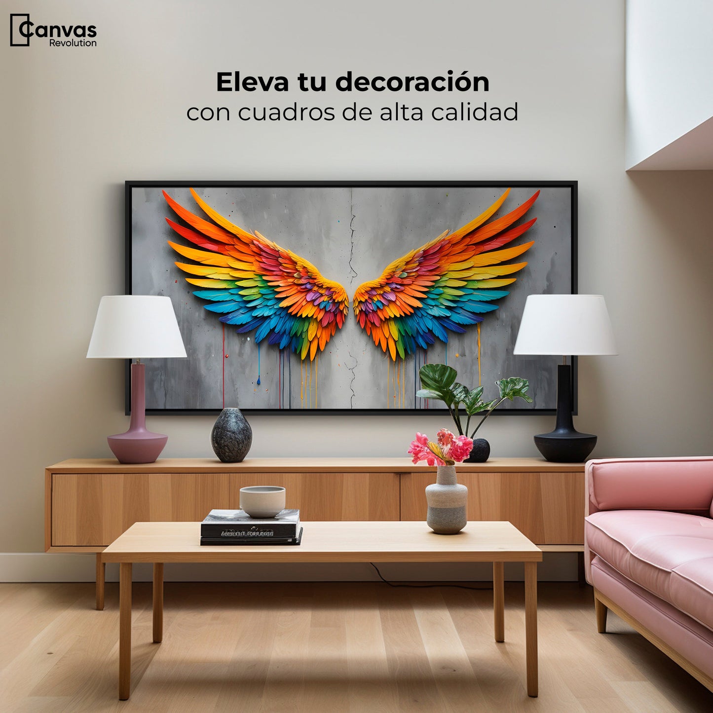 Cuadros Decorativos Canvas Revolution | Alas Angel Colores | Montaje2