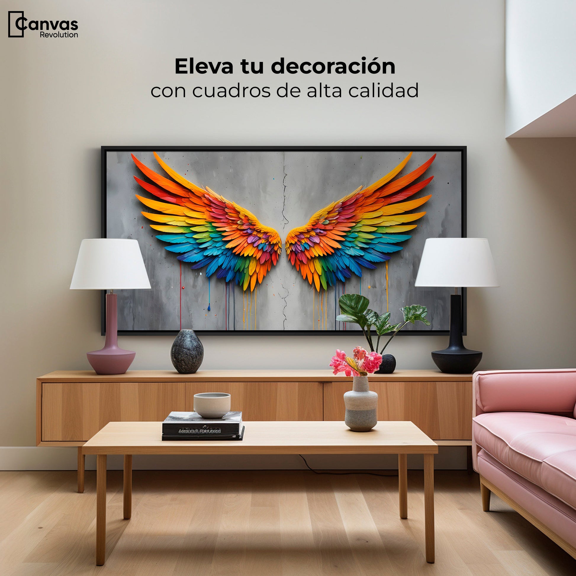 Cuadros Decorativos Canvas Revolution | Alas Angel Colores | Montaje2
