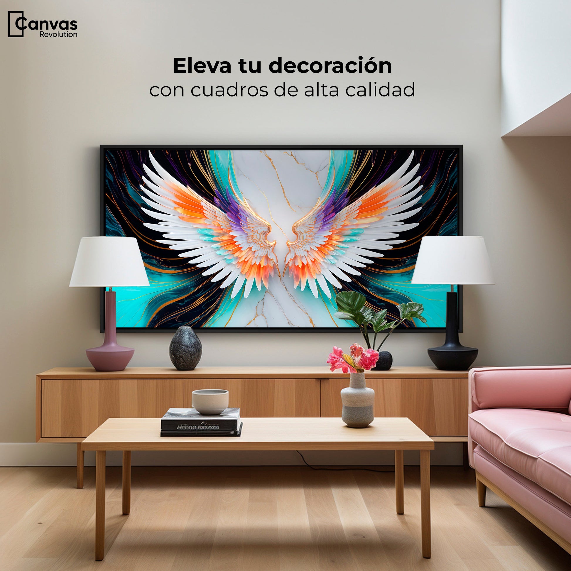 Cuadros Decorativos Canvas Revolution | Alas Angel Marmol | Montaje2