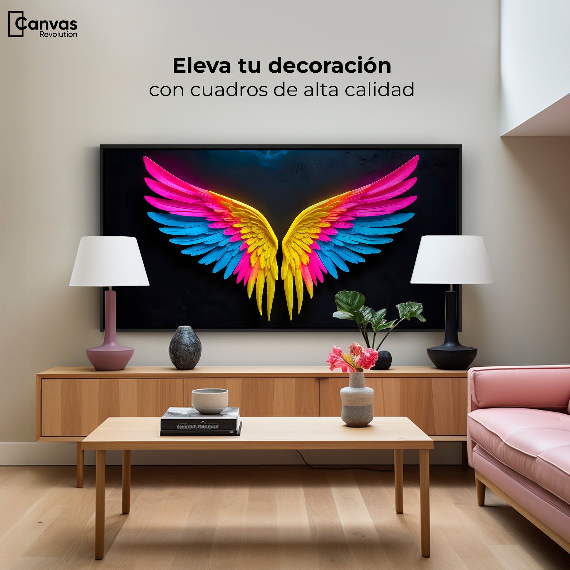 Cuadros Decorativos Canvas Revolution | Alas Angel Neon | Montaje2