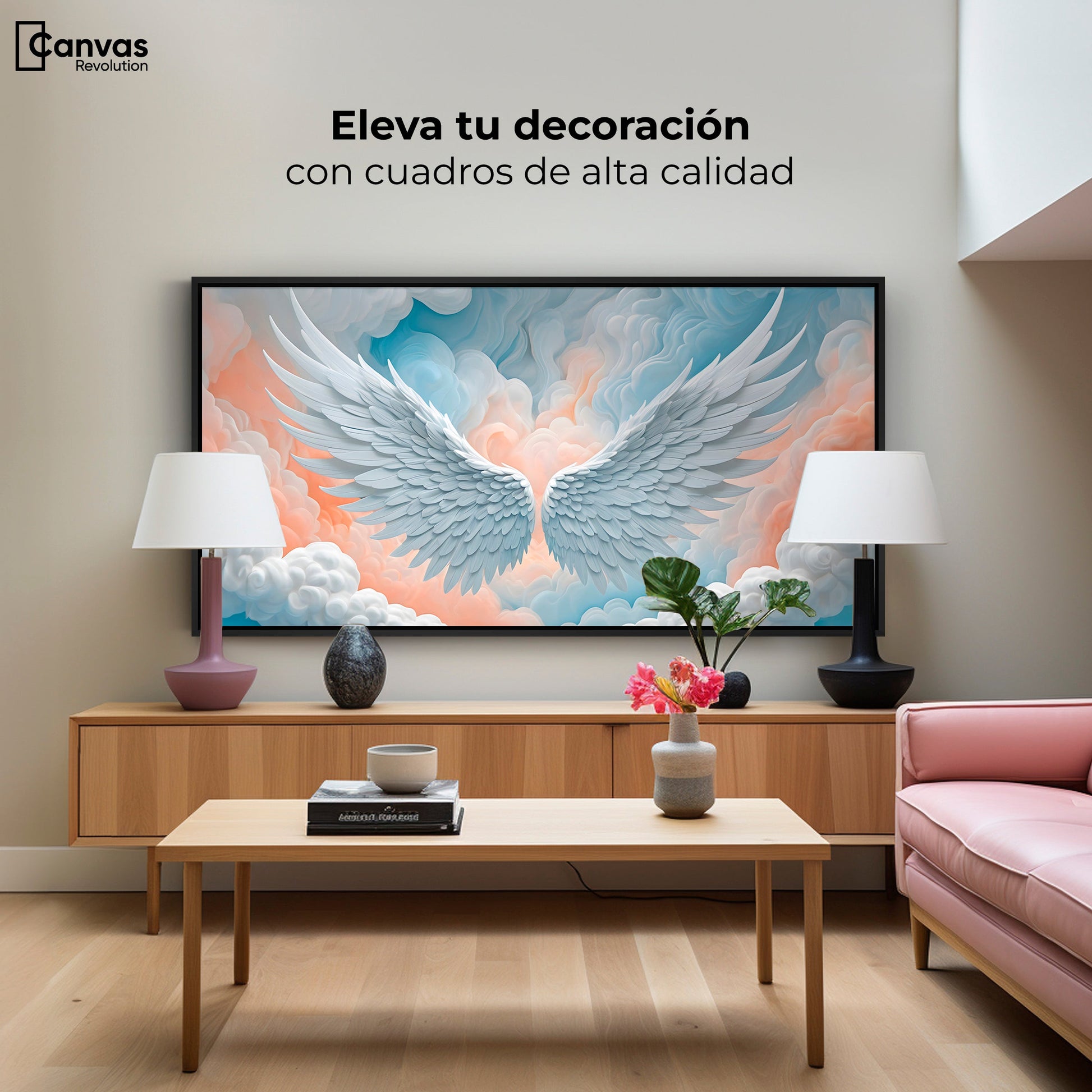 Cuadros Decorativos Canvas Revolution | Alas Angel Nubes | Montaje2