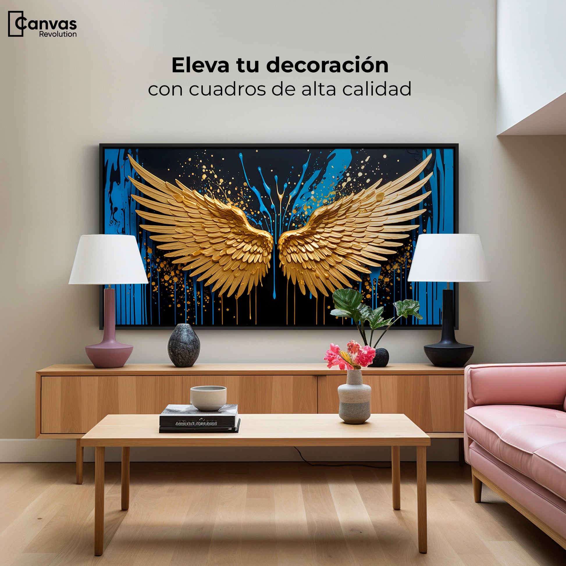 Cuadros Decorativos Canvas Revolution | Alas Oro Splash | Montaje2