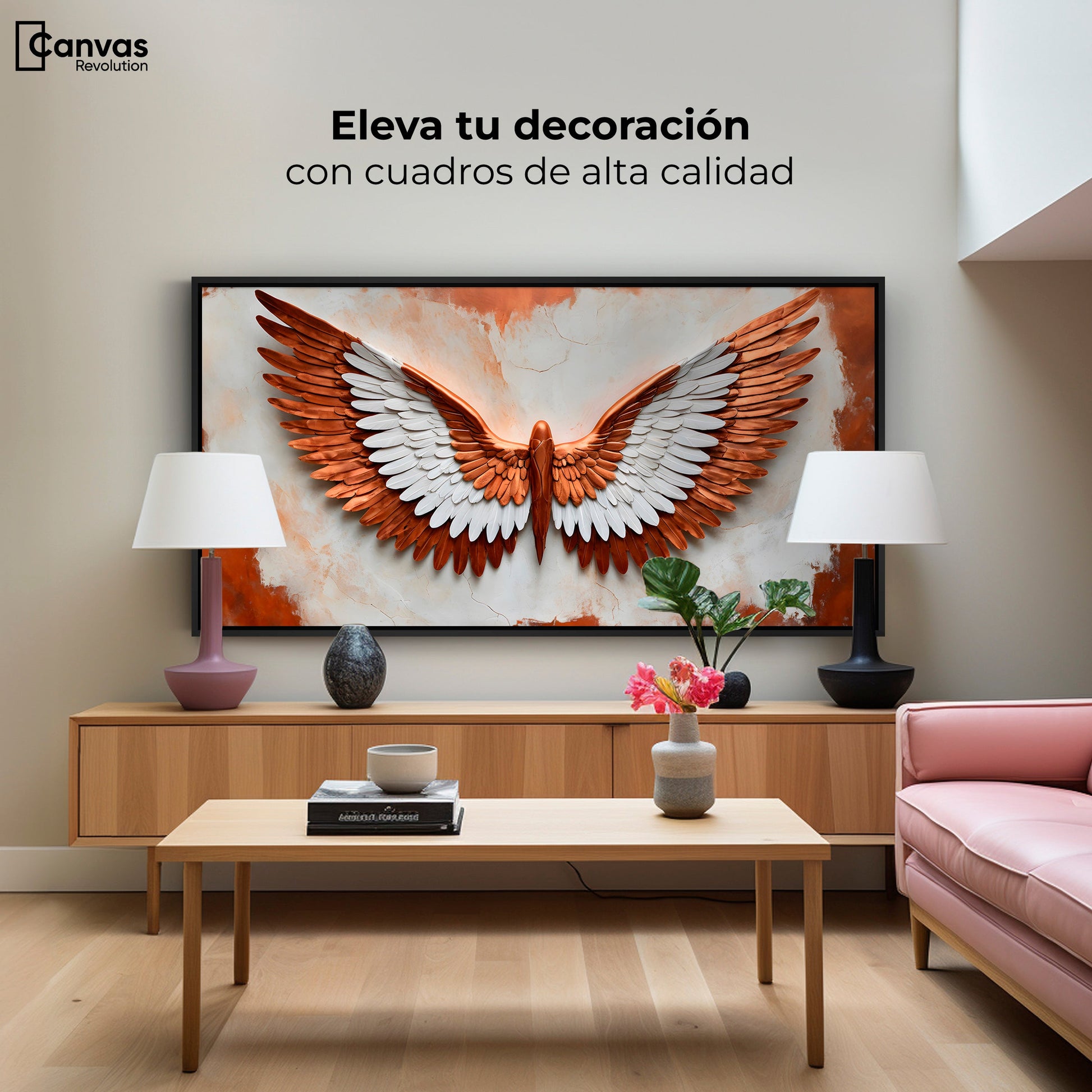Cuadros Decorativos Canvas Revolution | Alas Vibrante Sol | Montaje2