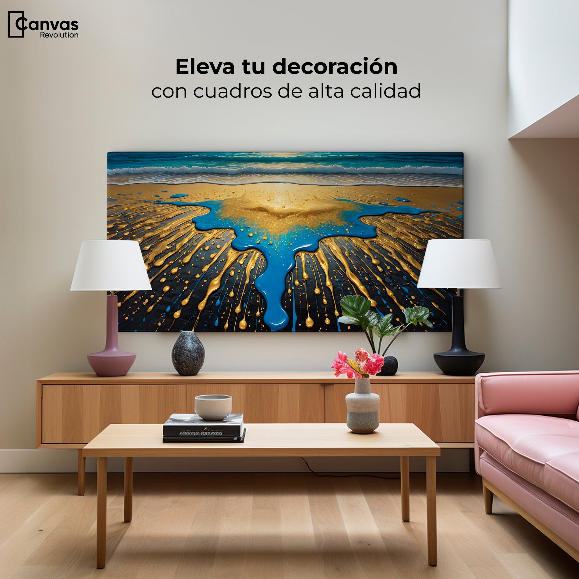 Cuadros Decorativos Canvas Revolution | Atardecer Dorado | Montaje2