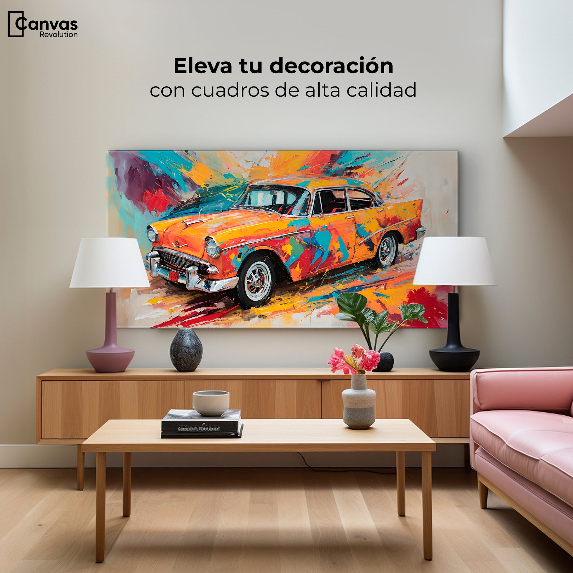 Cuadros Decorativos Canvas Revolution | Auto Retro Colorido | Montaje2