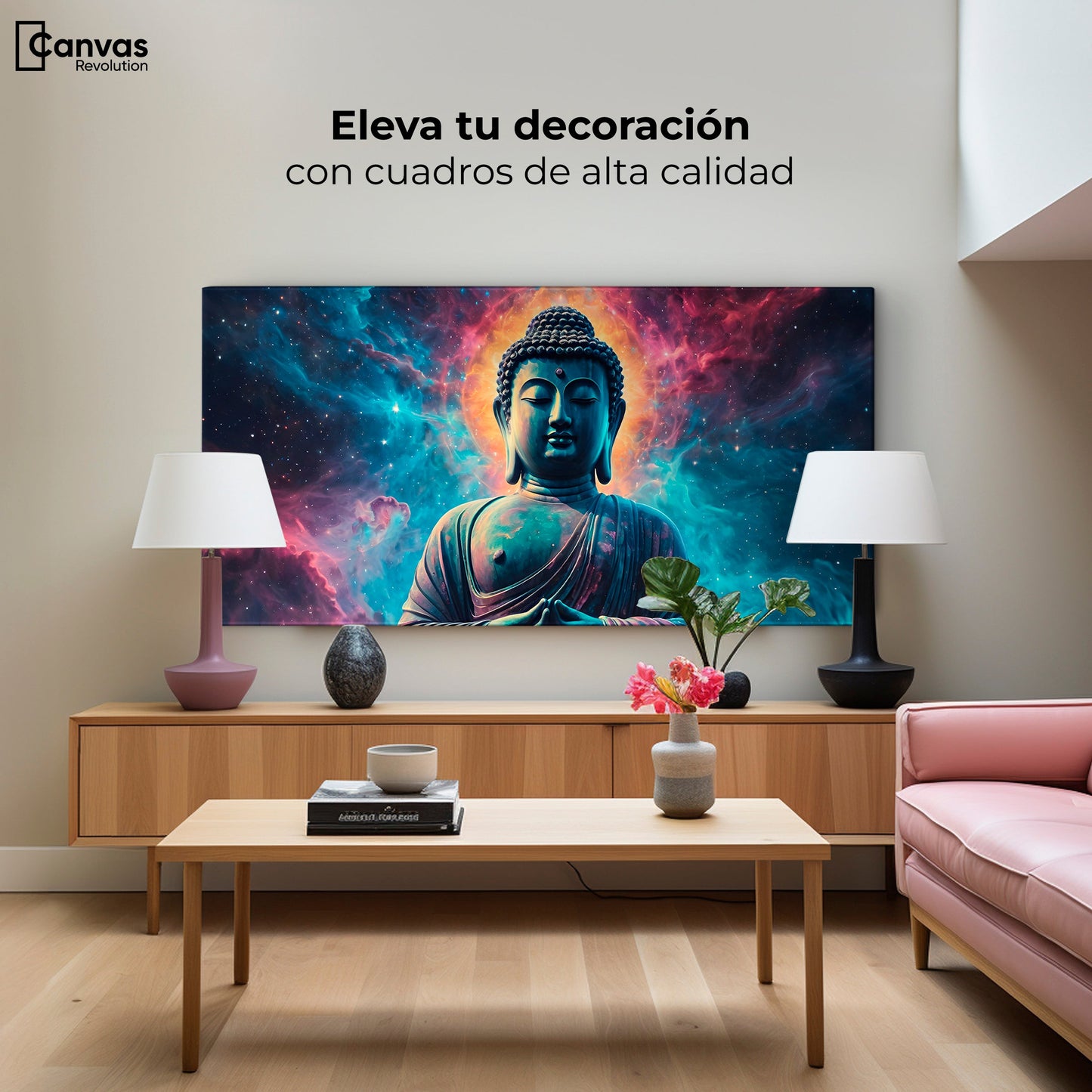 Cuadros Decorativos Canvas Revolution | Buda Entre Galaxias | Montaje2