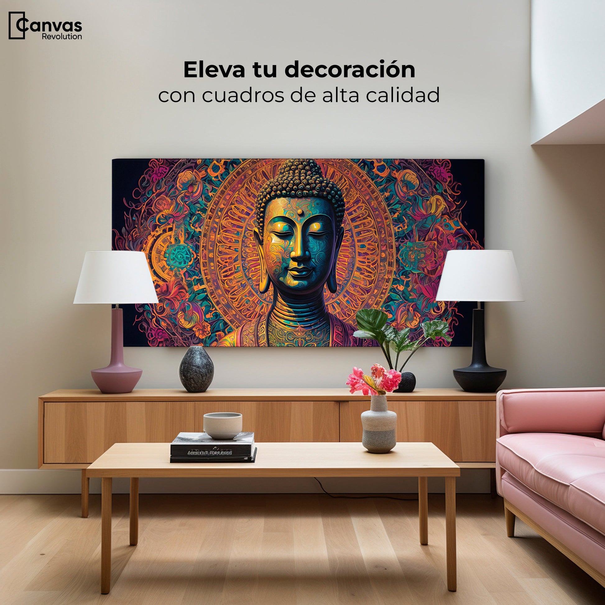 Cuadros Decorativos Canvas Revolution | Buda Sobre Mandala | Montaje2